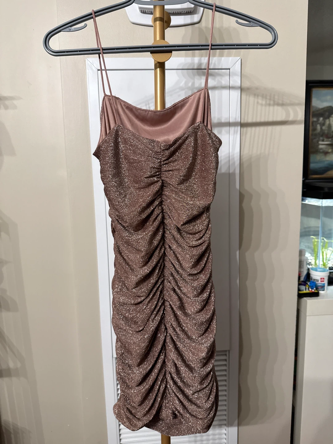 SHEIN Shimmer Ruched Mini Dress - Size XS