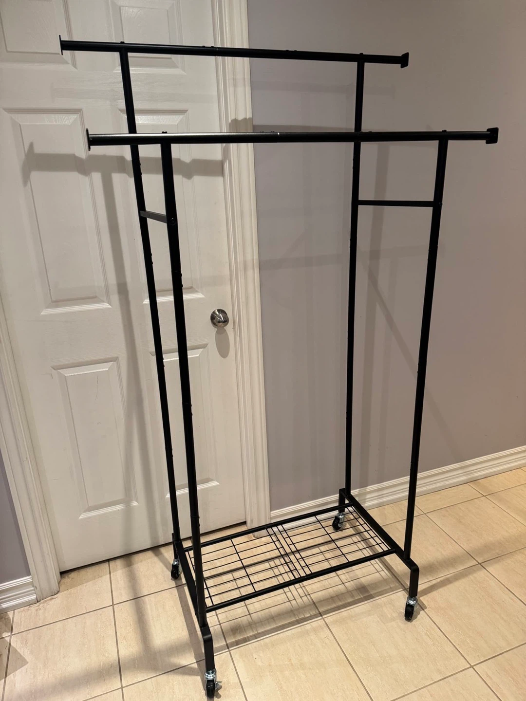Double Rod Metal Garment Rack on Wheels