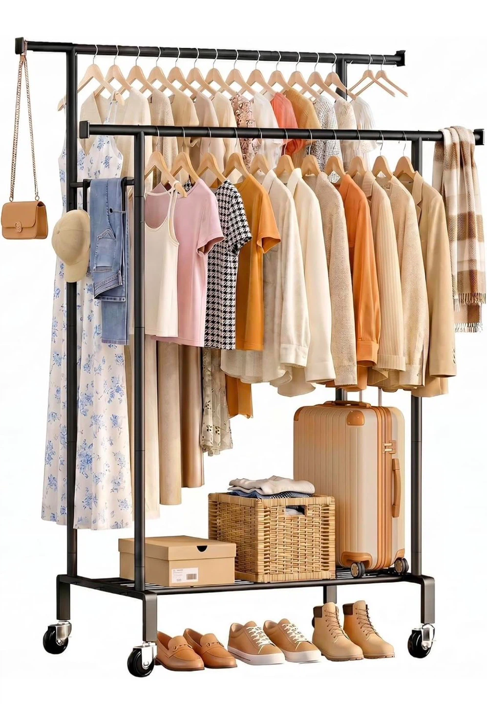 Double Rod Metal Garment Rack on Wheels - photo 5