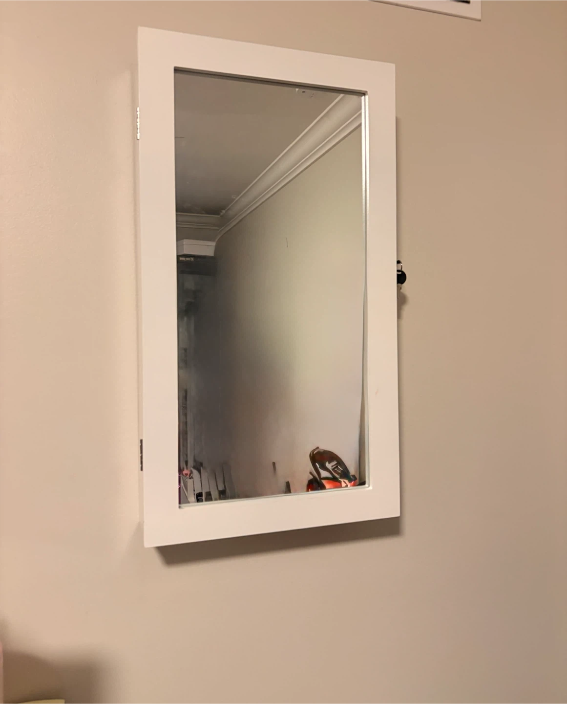 White Wall-Mounted Lockable Jewelry Mirror Cabinet