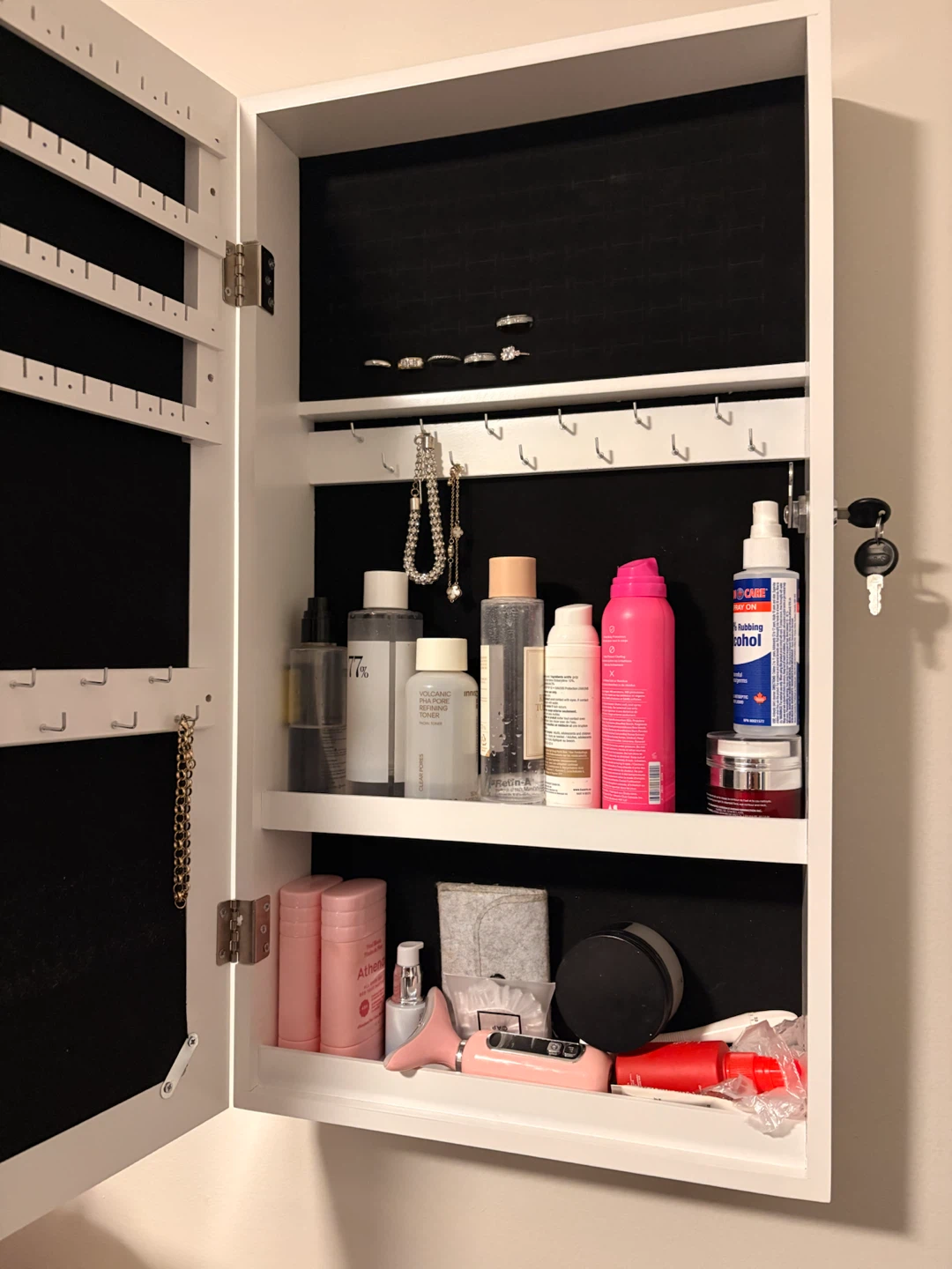 White Wall-Mounted Lockable Jewelry Mirror Cabinet - photo 3