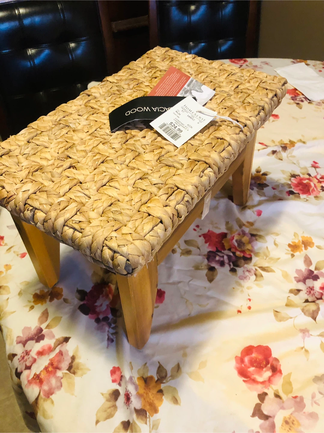 HomeSense Woven Seagrass and Acacia Wood Stool 🏈