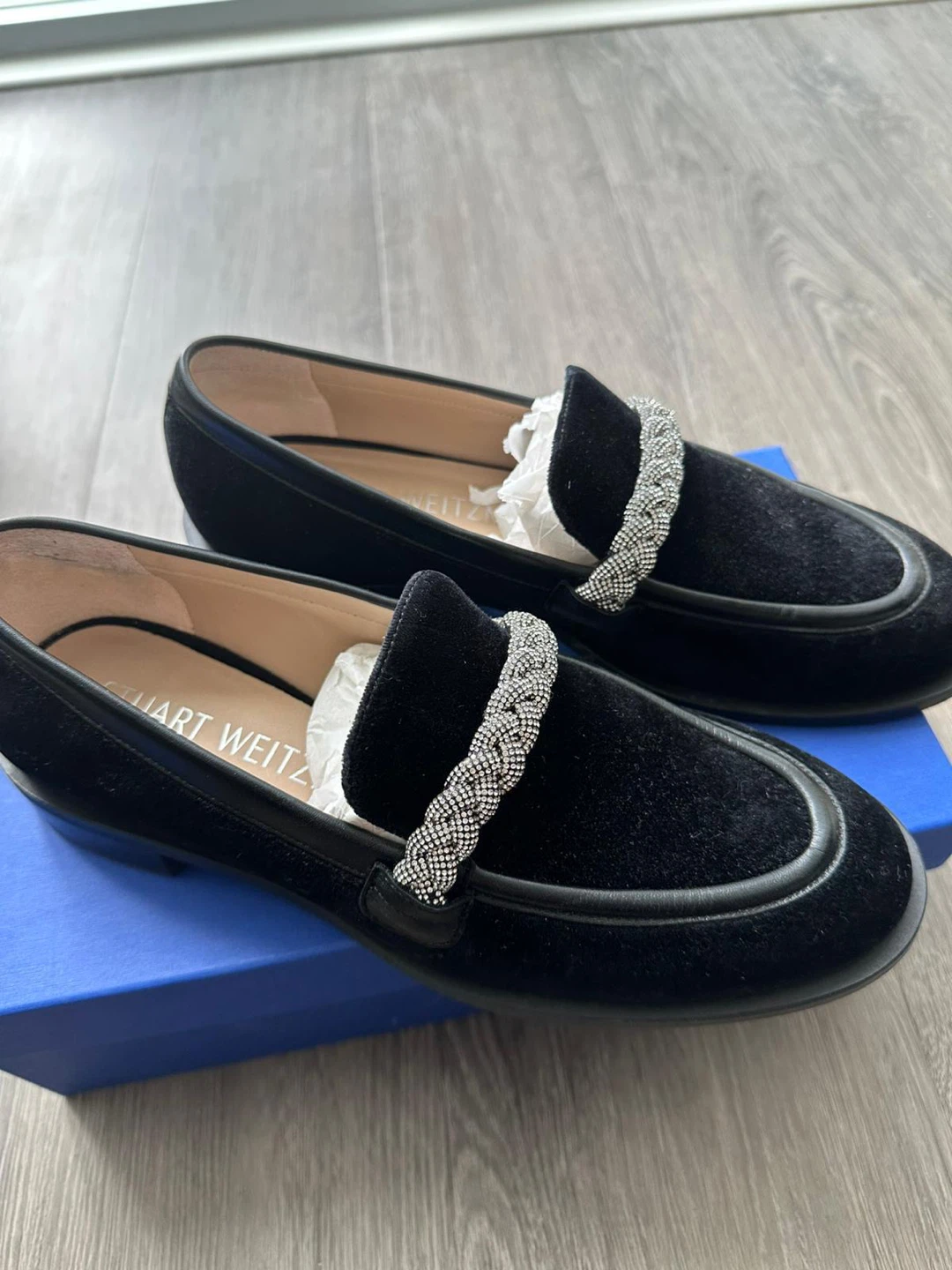 Stuart Weitzman Black Velvet Loafers