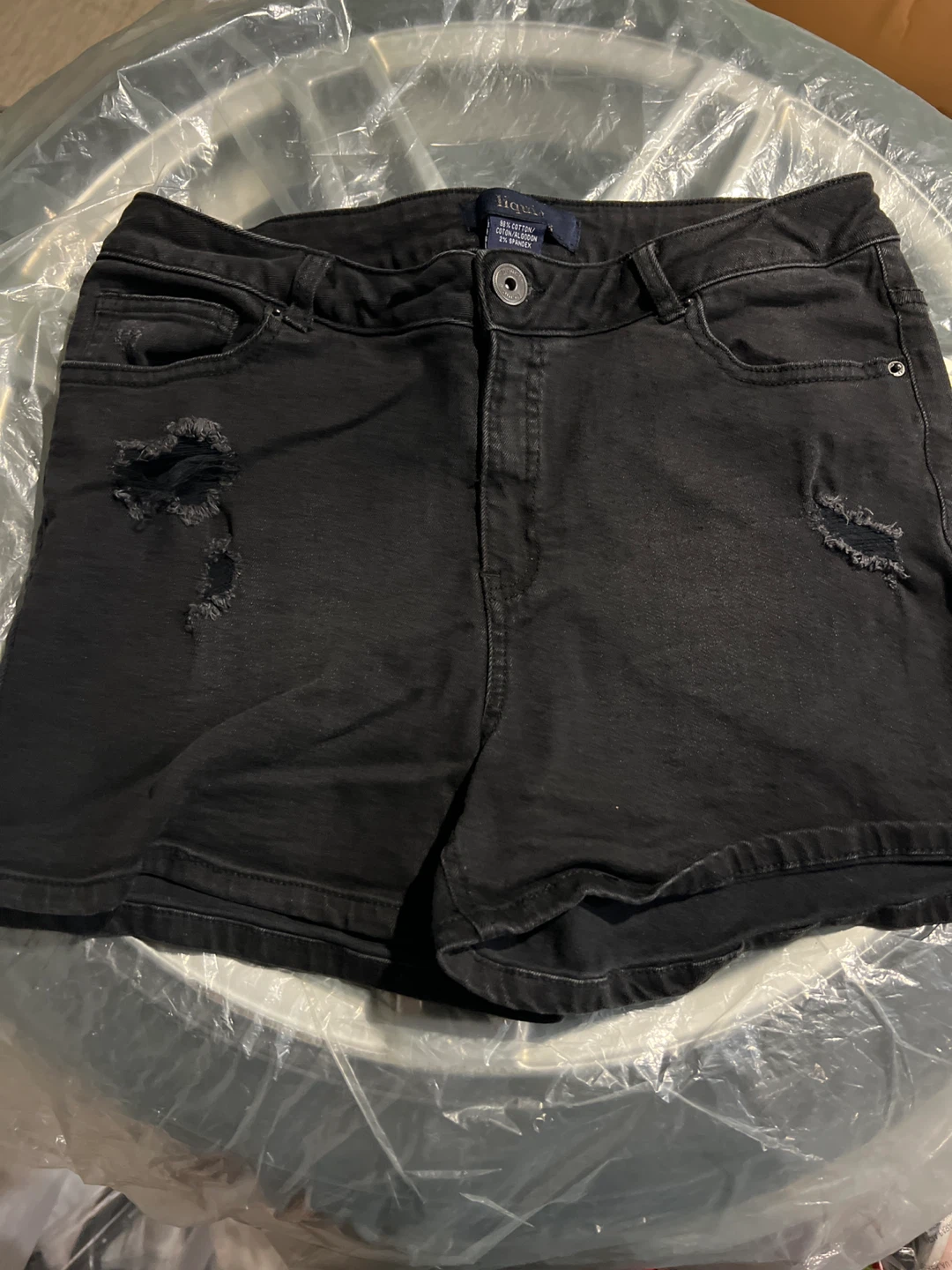 Liquid Black Distressed Denim Shorts - photo 2