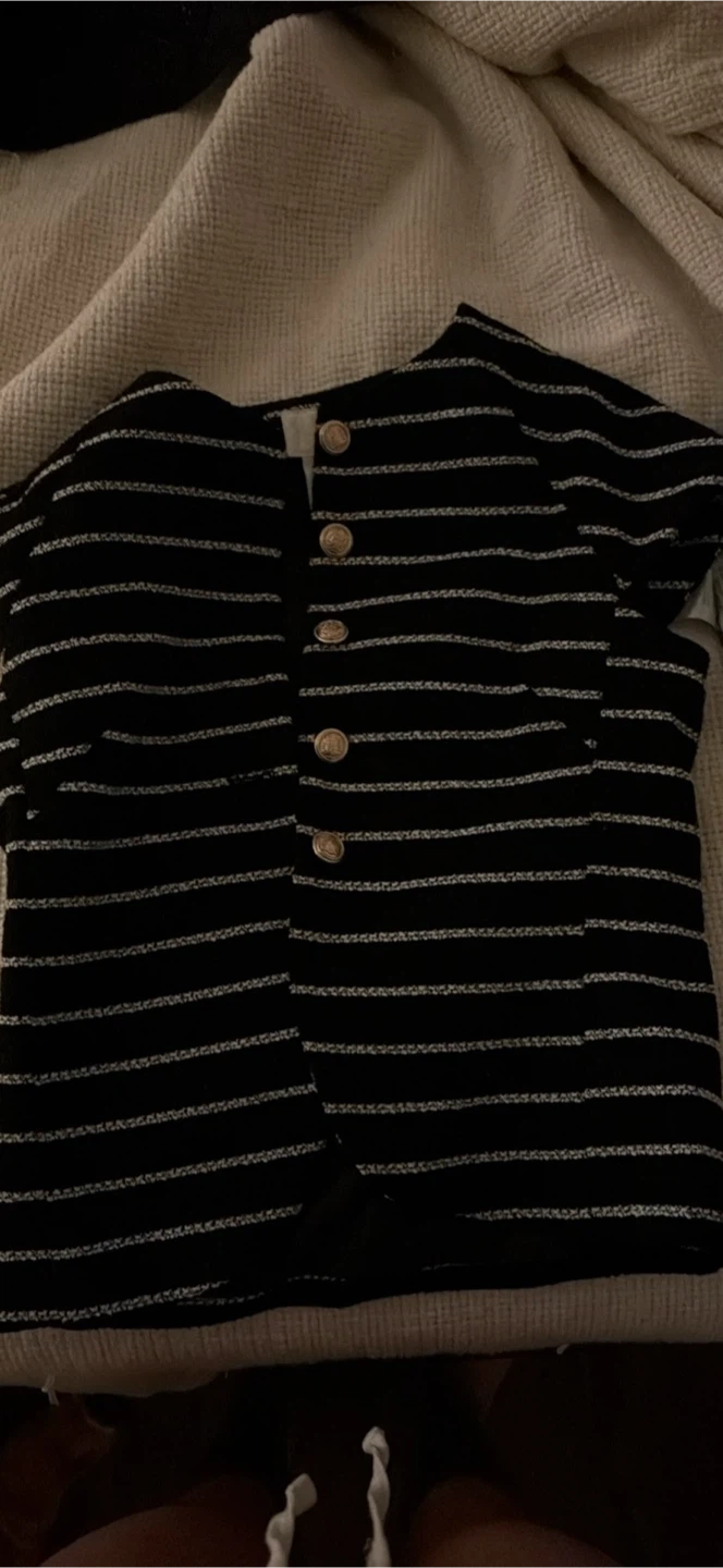 H&M Black and White Striped Tweed Blazer