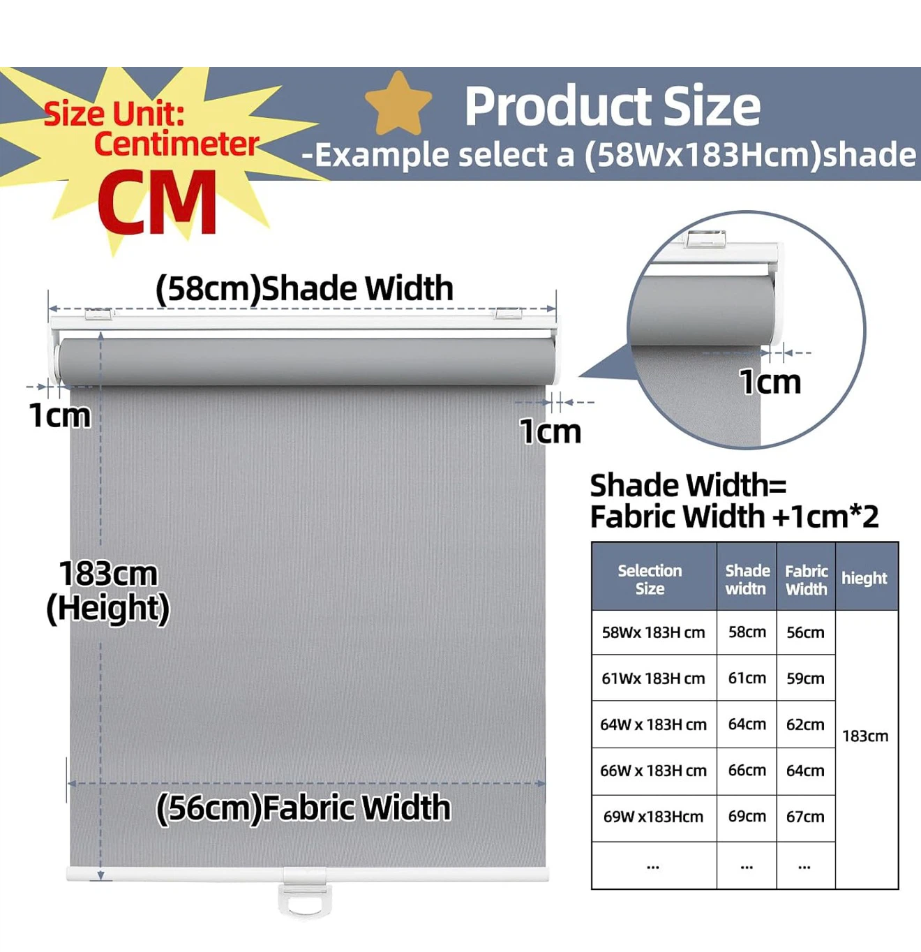 Grey Cordless Blackout Roller Shade 58cm x 183cm - photo 2