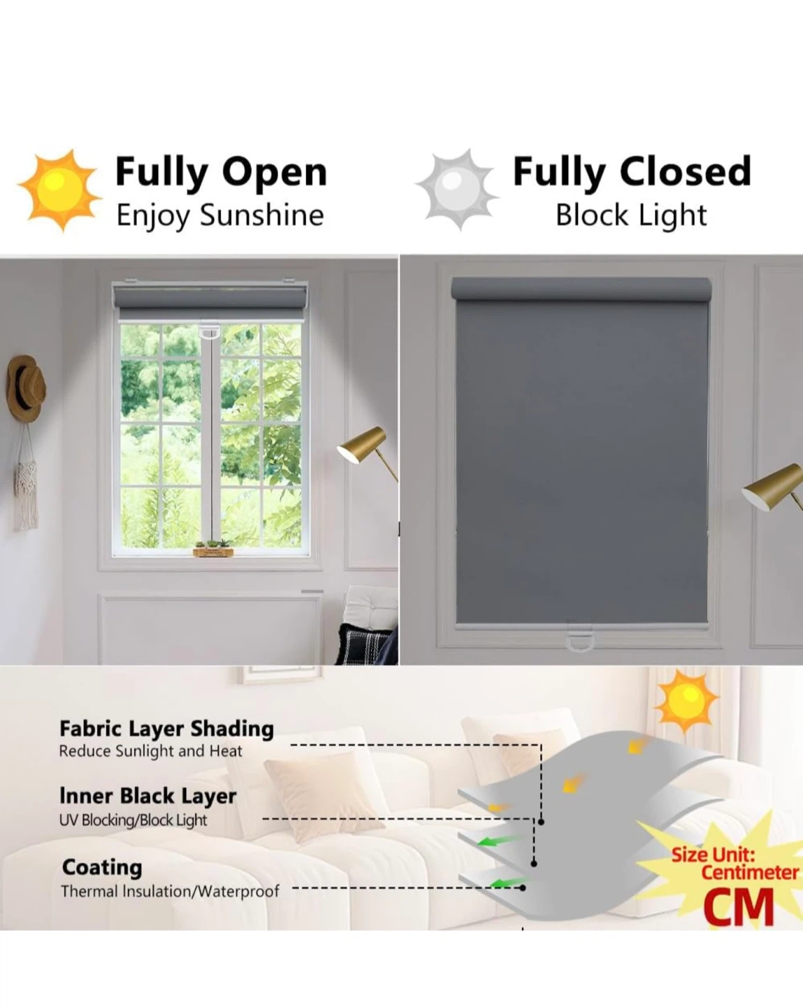 Grey Cordless Blackout Roller Shade 58cm x 183cm - photo 4