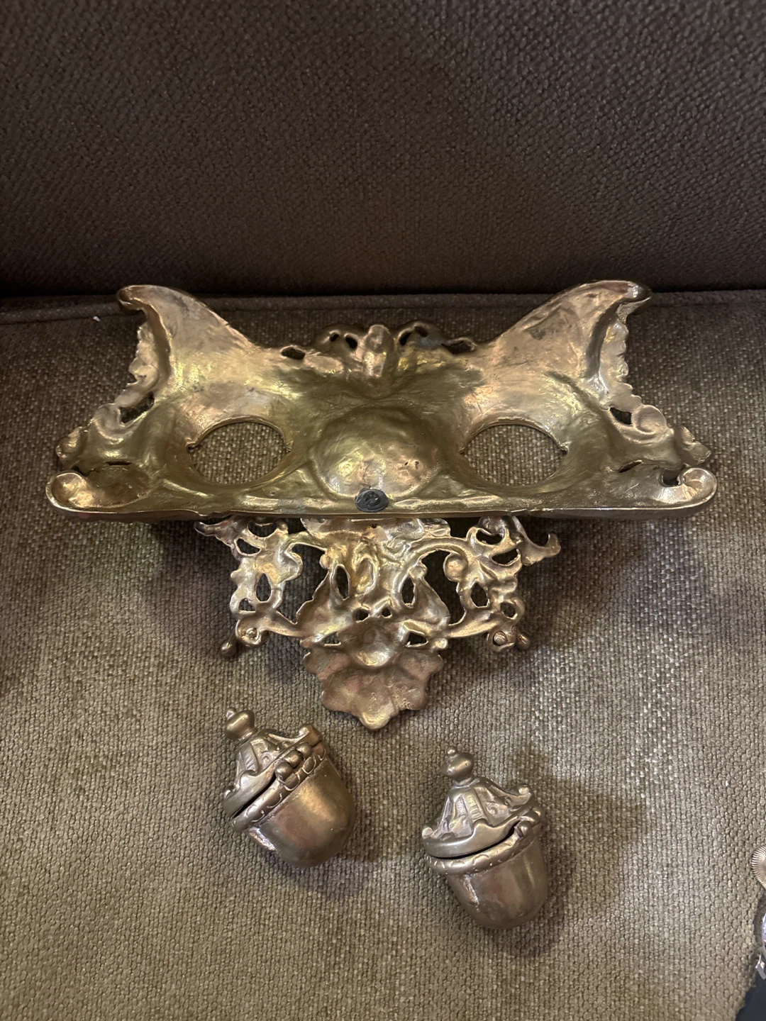 🏈 Vintage Ornate Brass Double Inkwell - photo 4