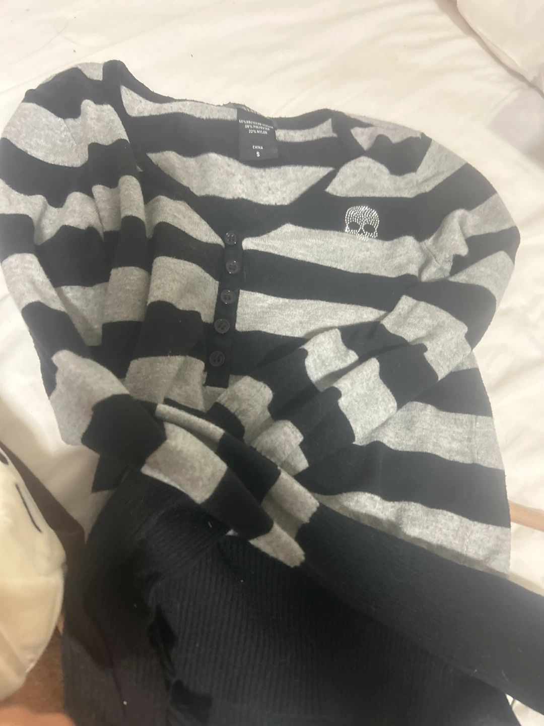 Black and Grey Striped Skull Detail Cardigan