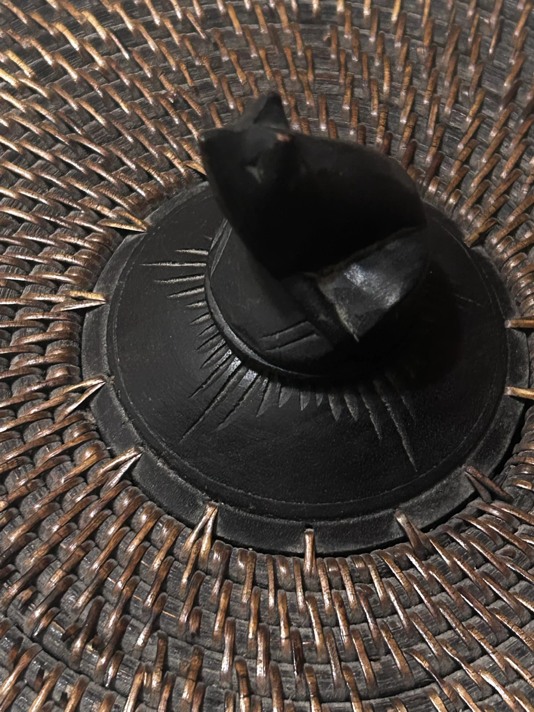 Woven Rattan Decorative Round Box with Cat Finial - photo 2
