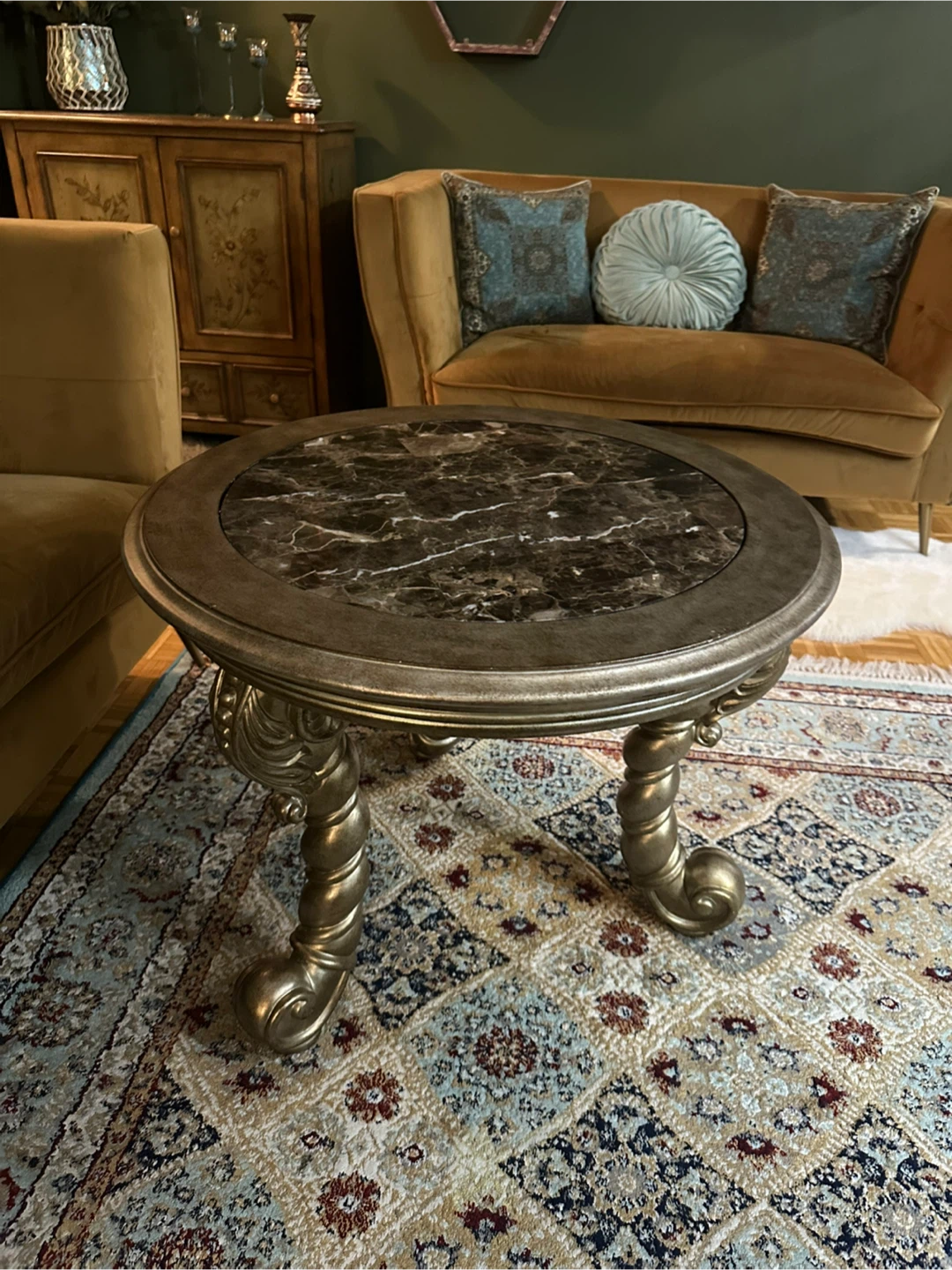 Round marble top side table