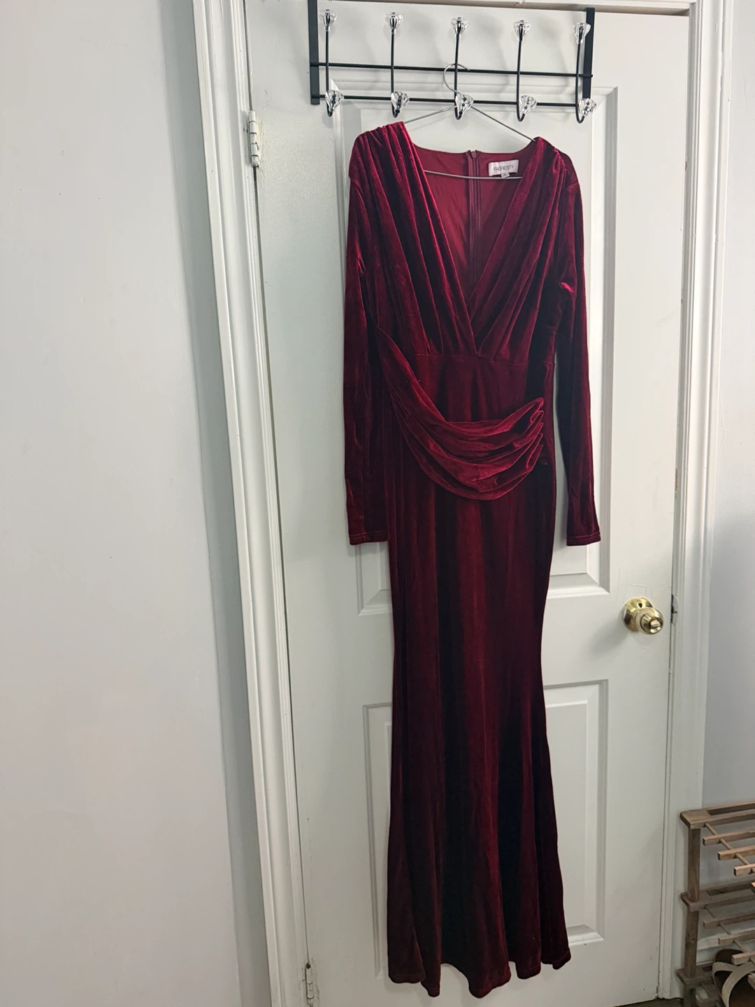 Faeriesty Maroon Velvet Long Sleeve Dress