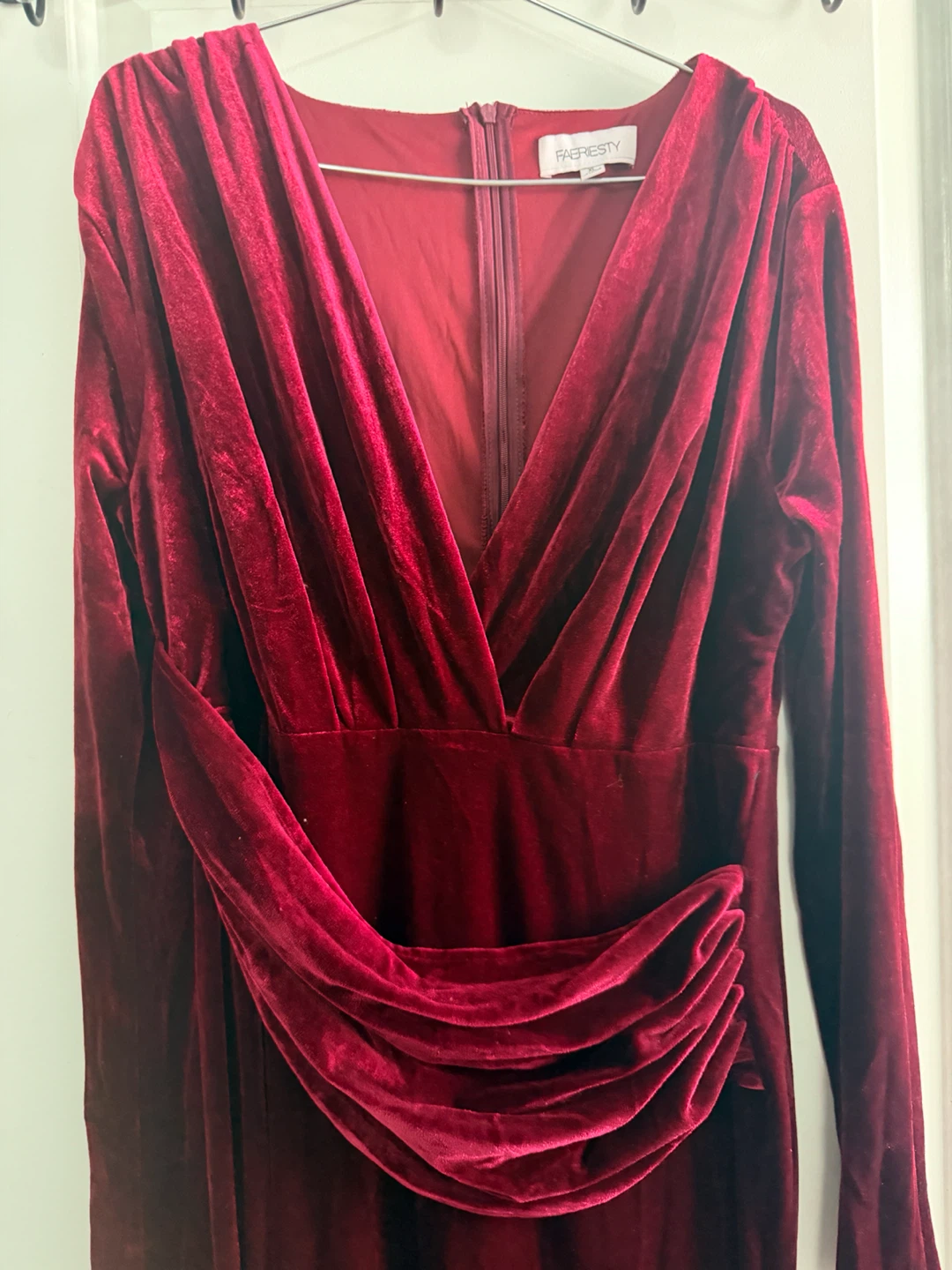 Faeriesty Maroon Velvet Long Sleeve Dress - photo 2