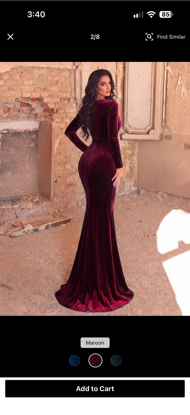 Faeriesty Maroon Velvet Long Sleeve Dress - photo 3