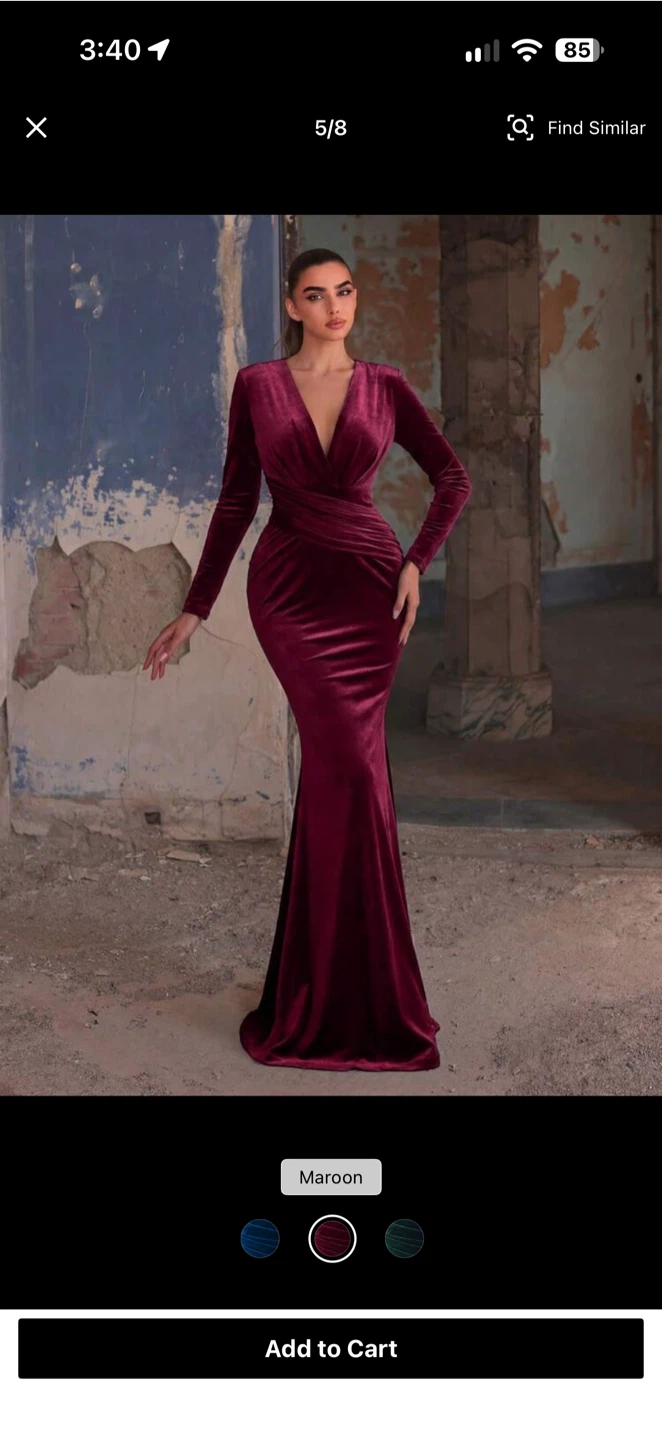 Faeriesty Maroon Velvet Long Sleeve Dress - photo 4