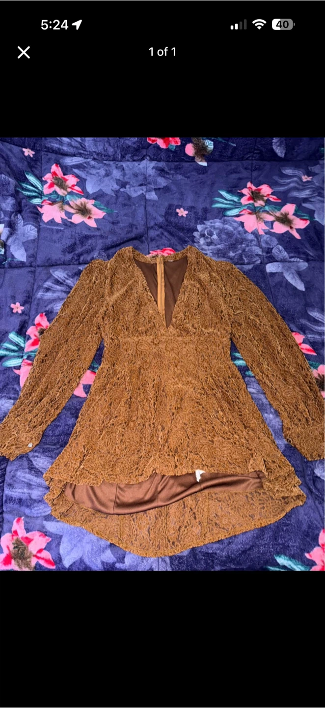 Brown Lace Long-Sleeve Dress