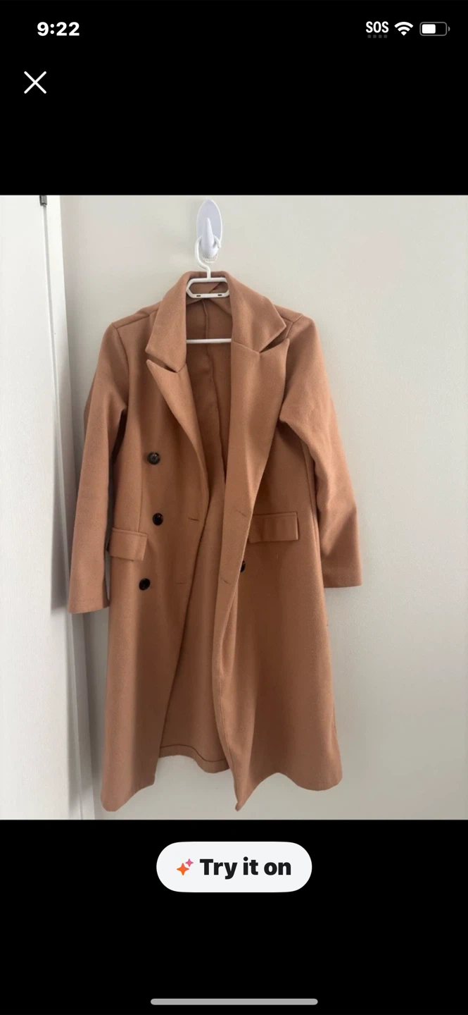 Tan Double-Breasted Wool-Blend Coat