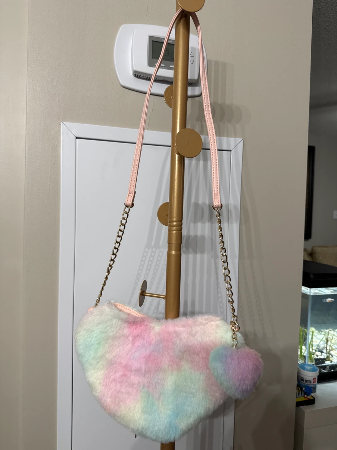 Pastel Tie-Dye Faux Fur Heart Bag