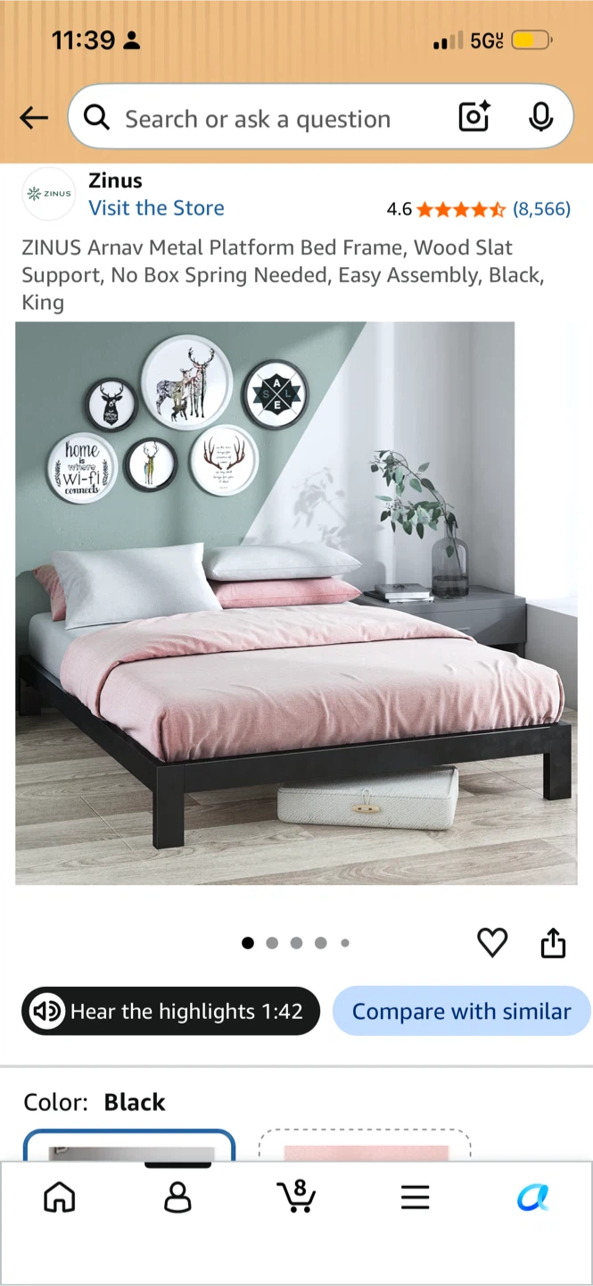 Zinus Arnav Metal Platform Bed Frame King