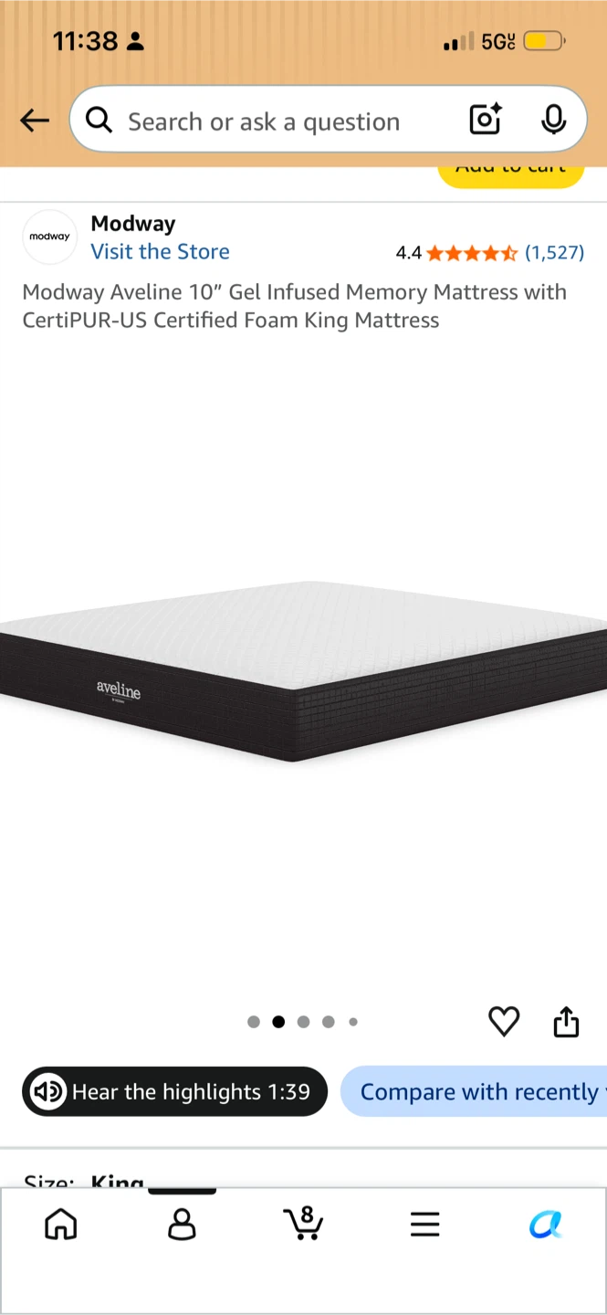 Modway Aveline 10" Gel Infused Memory Foam King Mattress