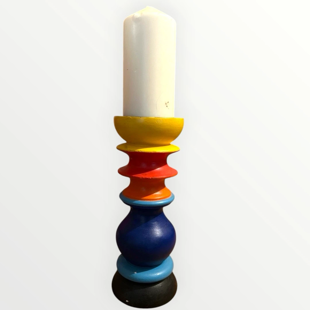 Multicoloured wooden candle holder