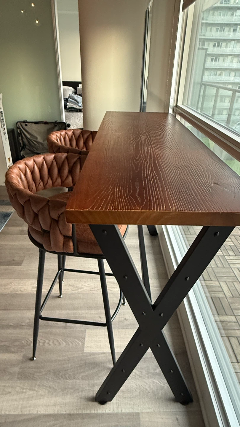 Set of Two Faux Leather Bar Stools and High  Bar  Table