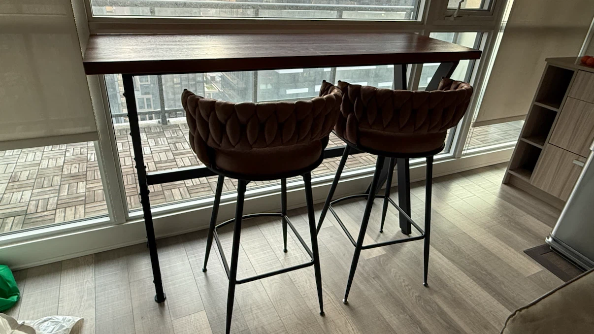 Set of Two Faux Leather Bar Stools and High  Bar  Table - photo 2