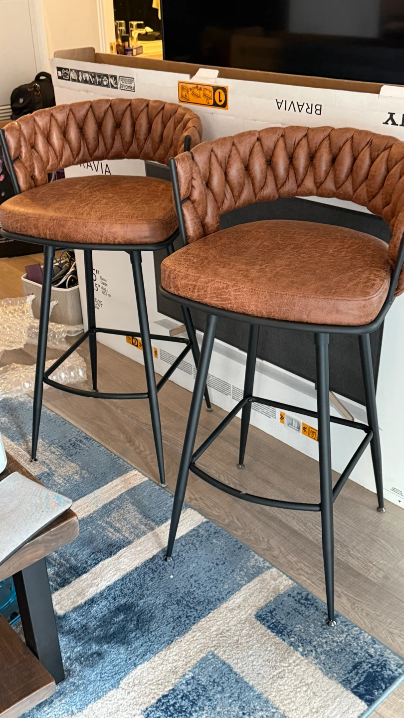 Set of Two Faux Leather Bar Stools and High  Bar  Table - photo 3