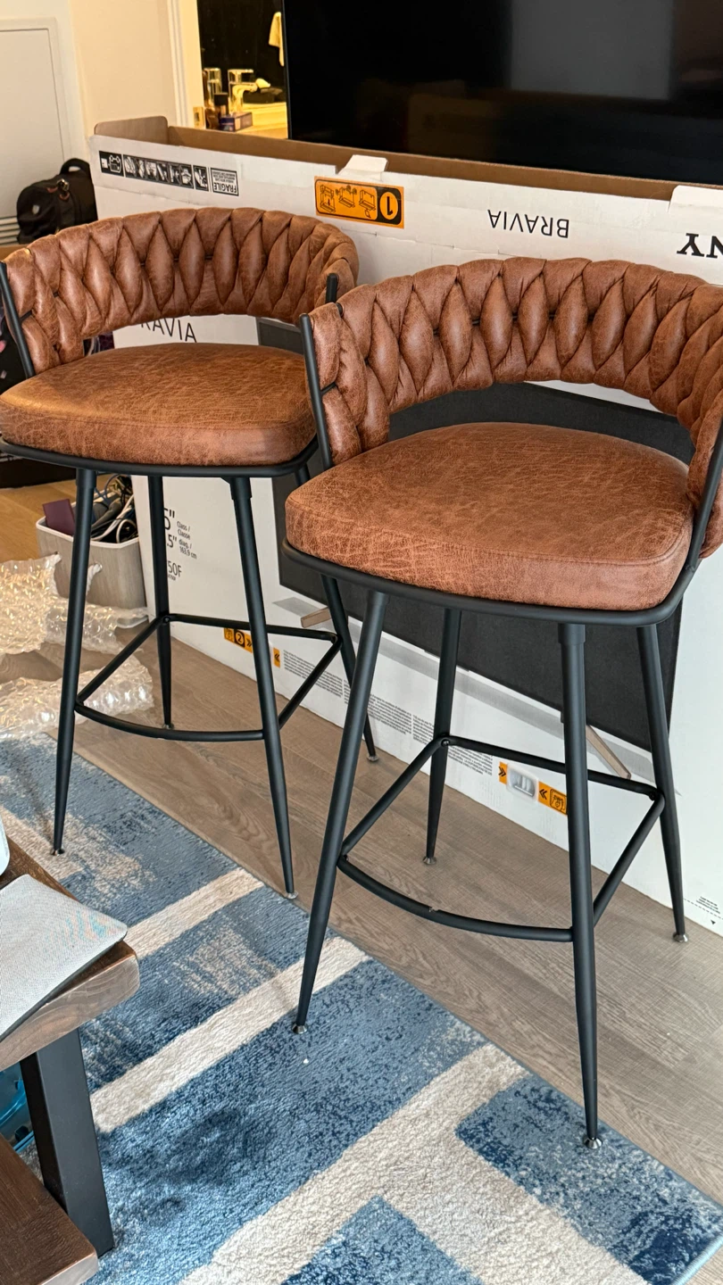 Set of Two Faux Leather Bar Stools and High  Bar  Table - photo 4