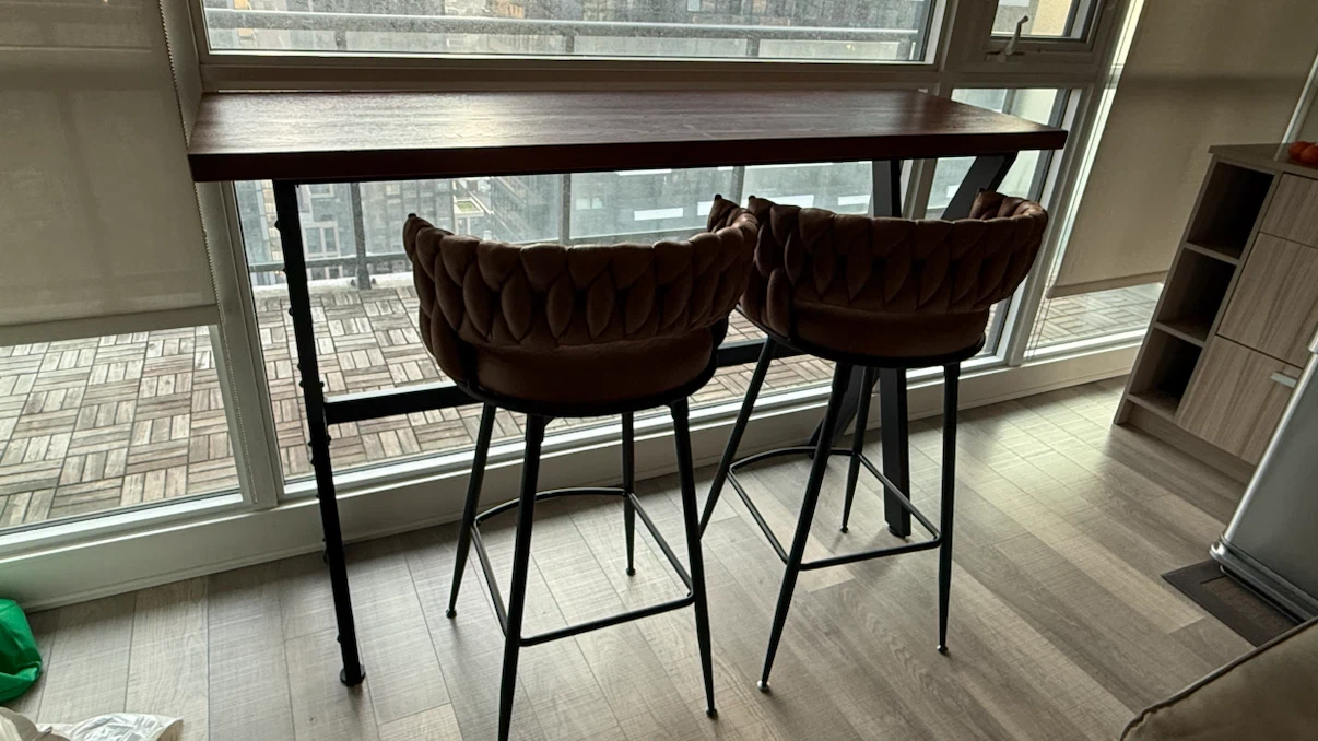 Set of Two Faux Leather Bar Stools and High  Bar  Table - photo 5