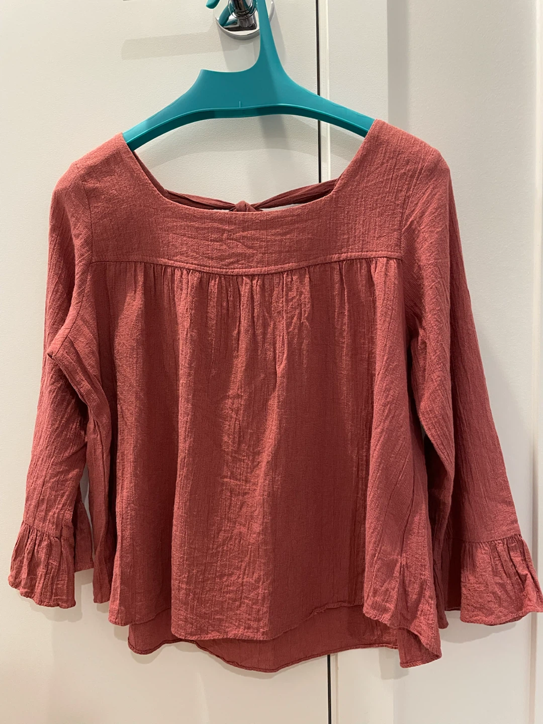 Dark pink long sleeve blouse with back tie