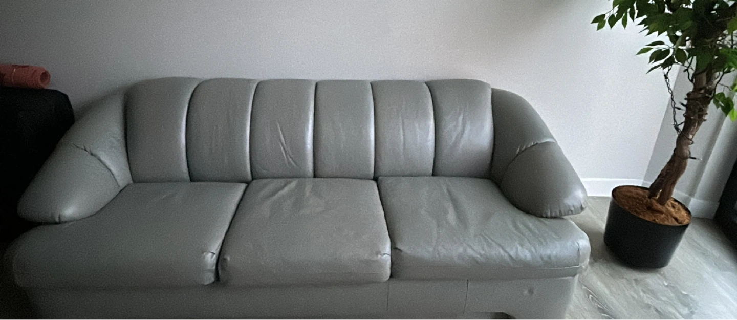 Gray leather 3-seater sofa