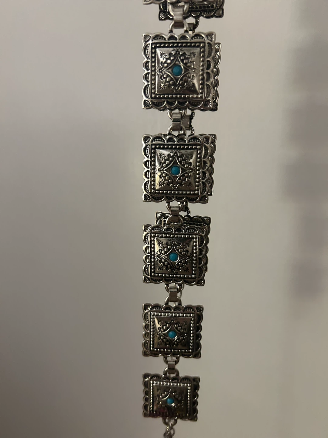 Silver Chain Belt with Blue Accents
