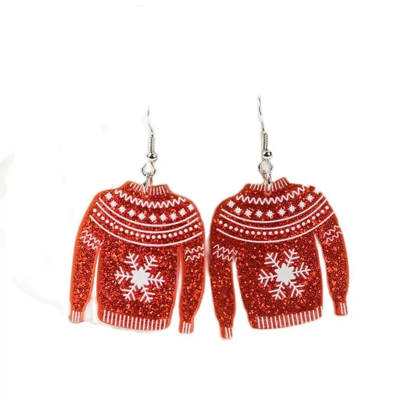 Brand New CHRISTMAS Red/White Snowflake Sweater Earrings
