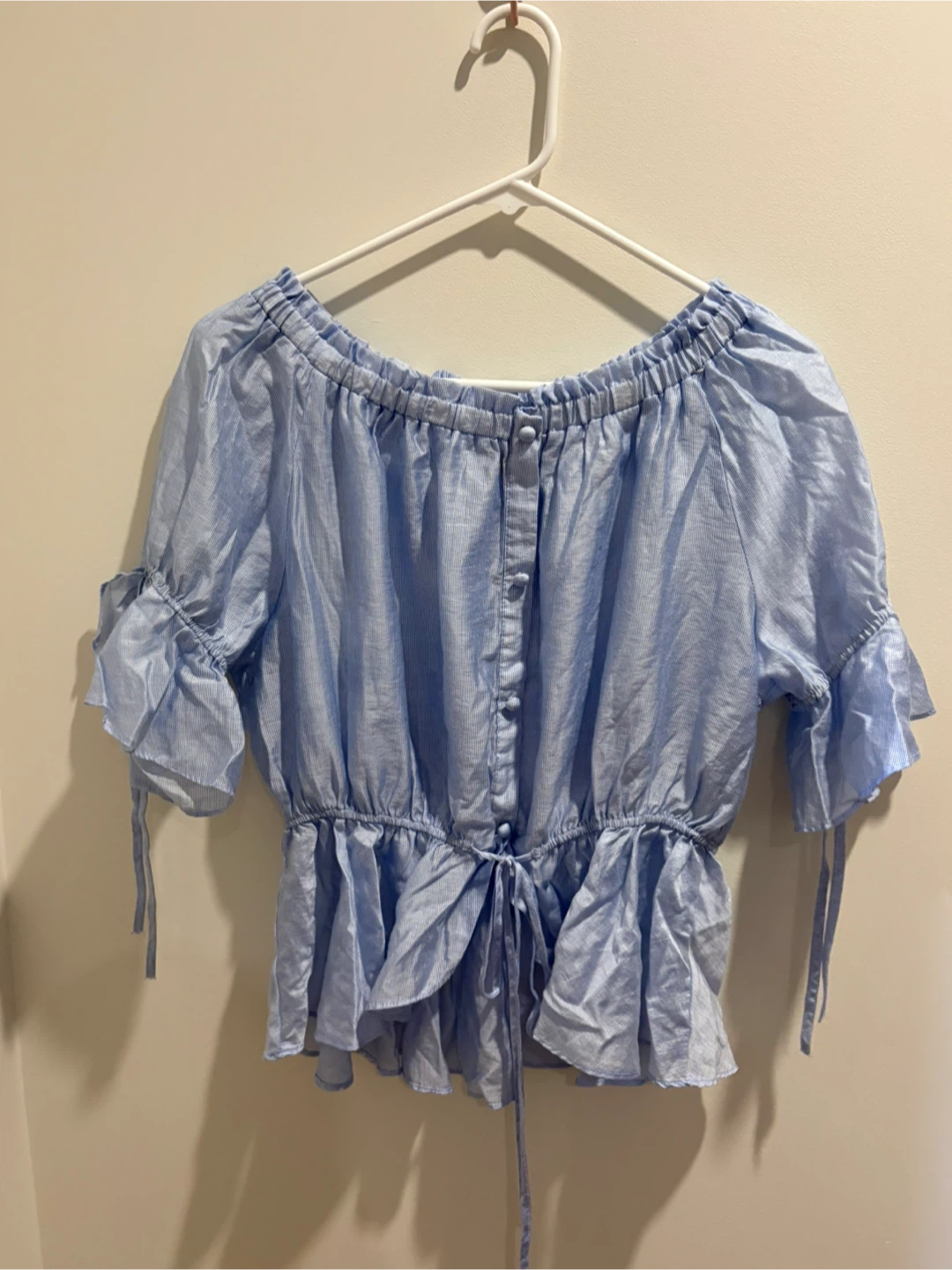 Blue striped off-shoulder top