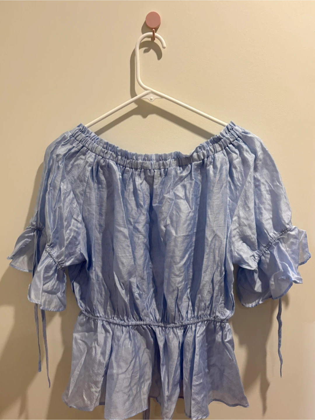Blue striped off-shoulder top - photo 2