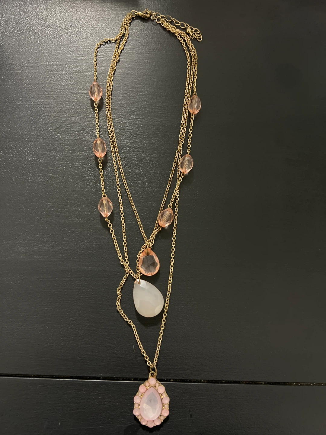 Layered gold-tone necklace with pink crystals - photo 2
