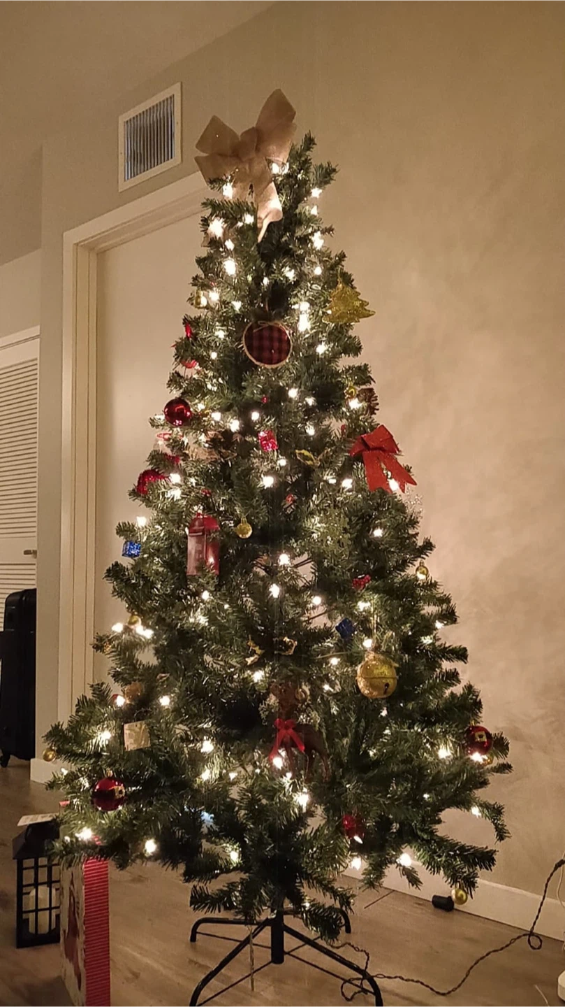 Pre-lit Artificial Christmas Tree + Ornaments + Tree Skirt