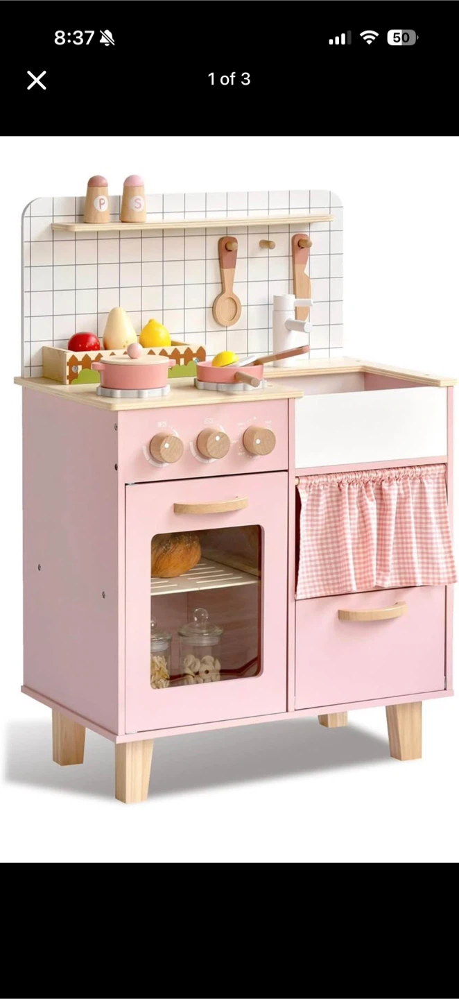 Wooden Play Kitchen Set for Kids - Pink