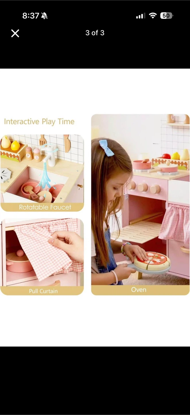 Wooden Play Kitchen Set for Kids - Pink - photo 3
