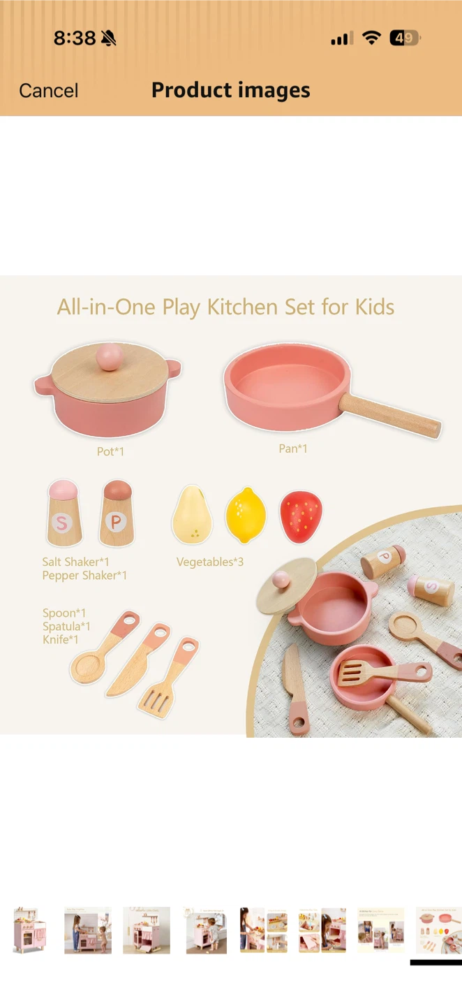 Wooden Play Kitchen Set for Kids - Pink - photo 4