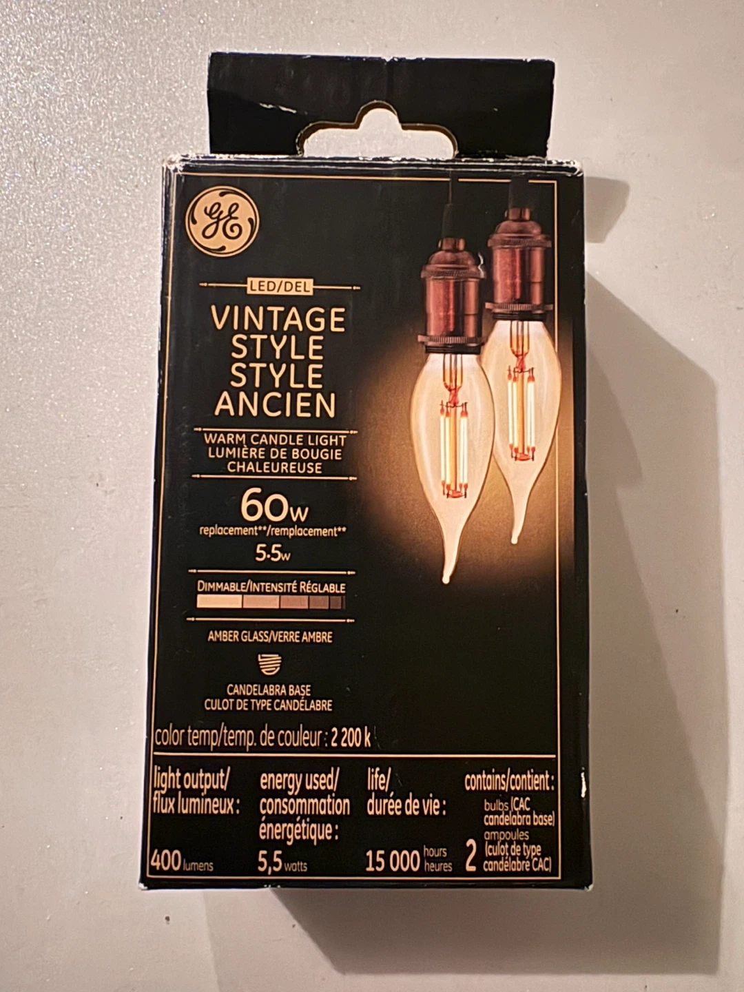GE Vintage LED Candle Bulbs 2-Pack NEW