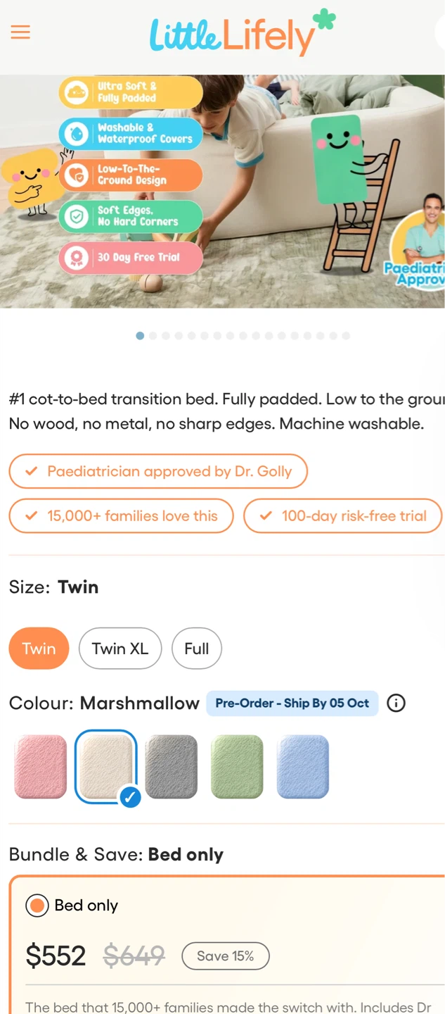 Little Lifely Twin Size Transition Bed - Marshmallow - photo 4