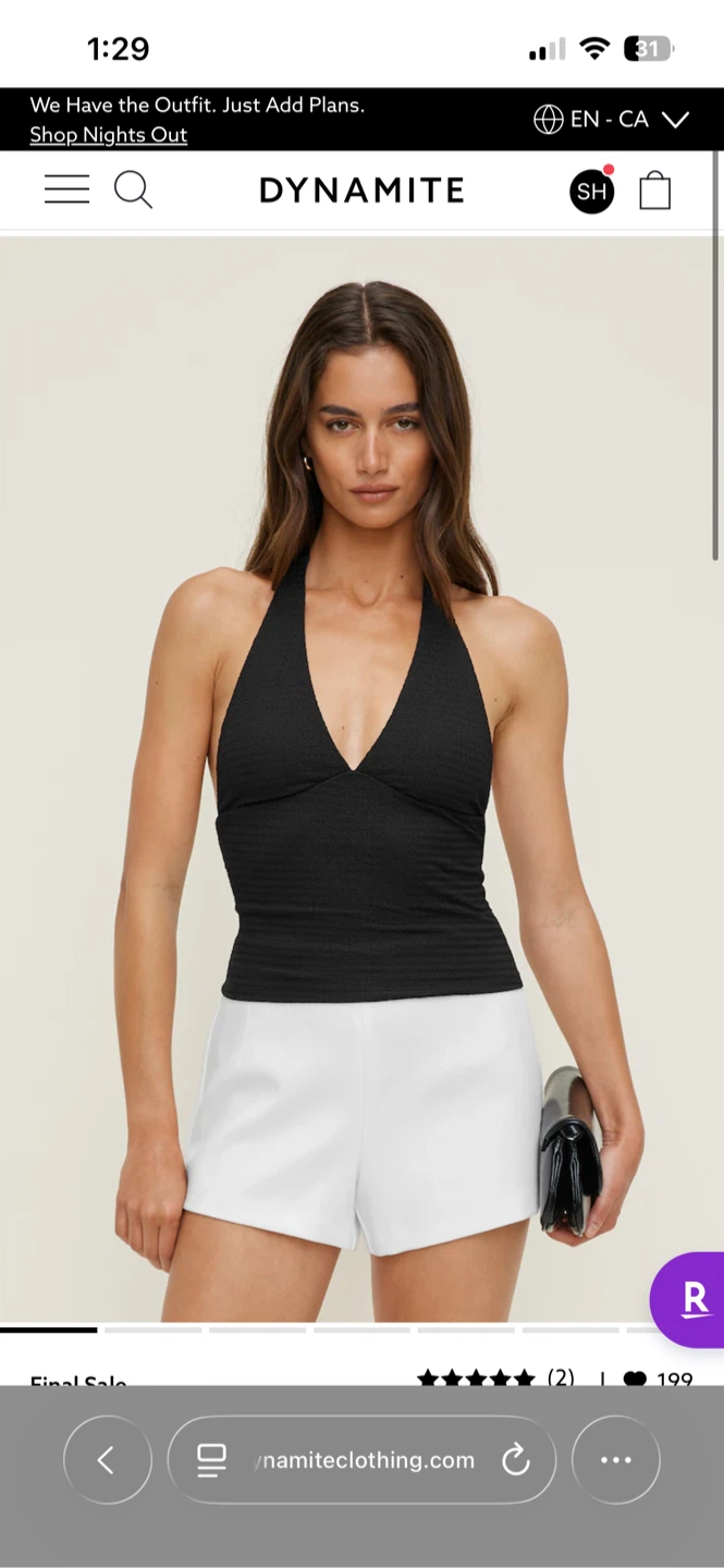 Dynamite - Textured Plunge Halter Top