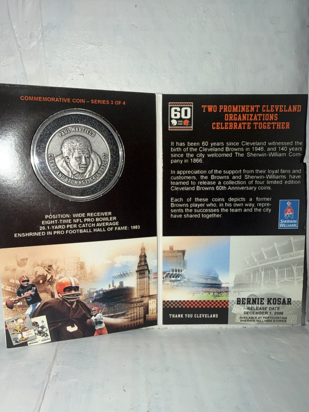 🏈Cleveland Browns 60th Anniversary Paul Warfield Coin - photo 2