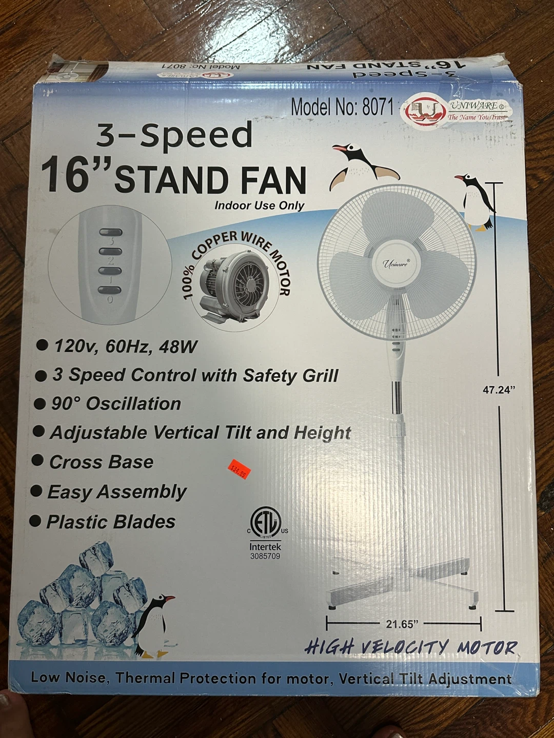 Uniware 16-inch 3-Speed Stand Fan - photo 2
