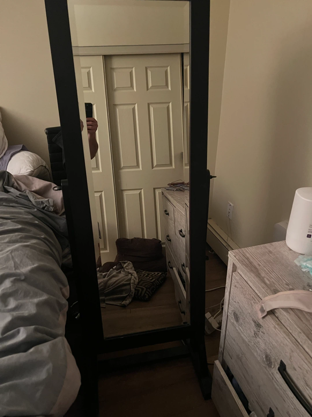 Black Standing Jewellery Armoire Mirror