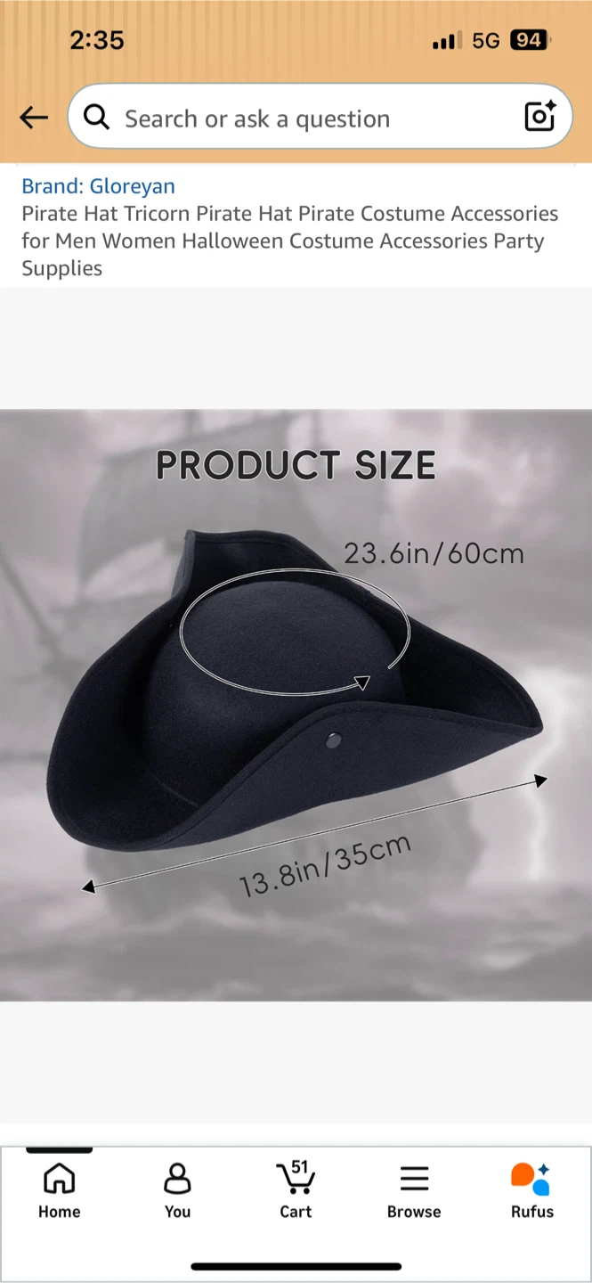 Black Tricorn Pirate Hat - photo 2