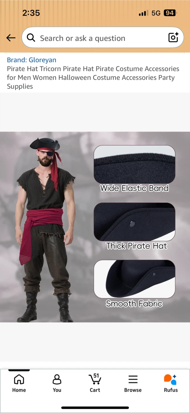 Black Tricorn Pirate Hat - photo 3