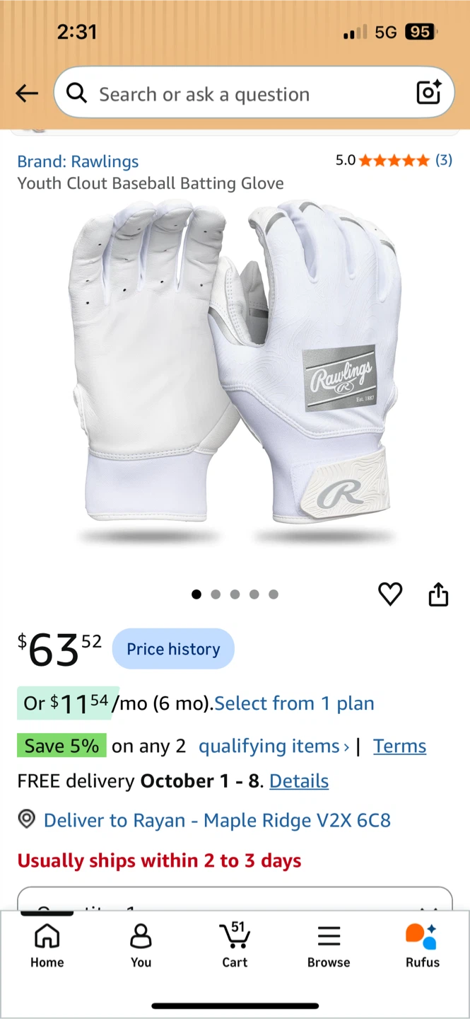 Rawlings Prodigy Elite Youth Large Batting Gloves - photo 2
